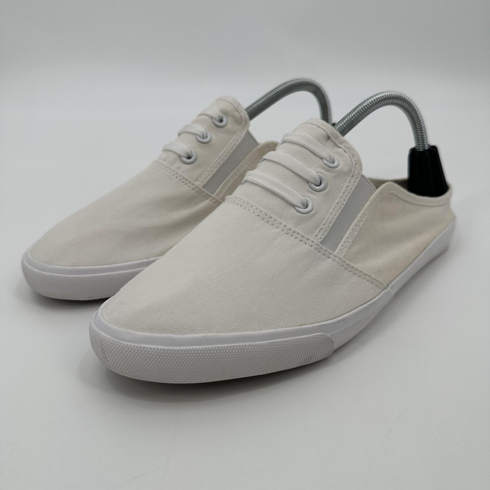 Feiyao Shoes Mens Size 270 White Canvas Slip-On Laceless‎ Elastic Gore Casual